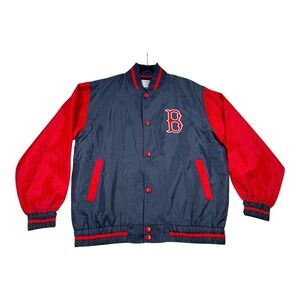 Boston Red Sox Jacket Mens Large Blue Red MLB Baseball Bomber Snap Front Patch